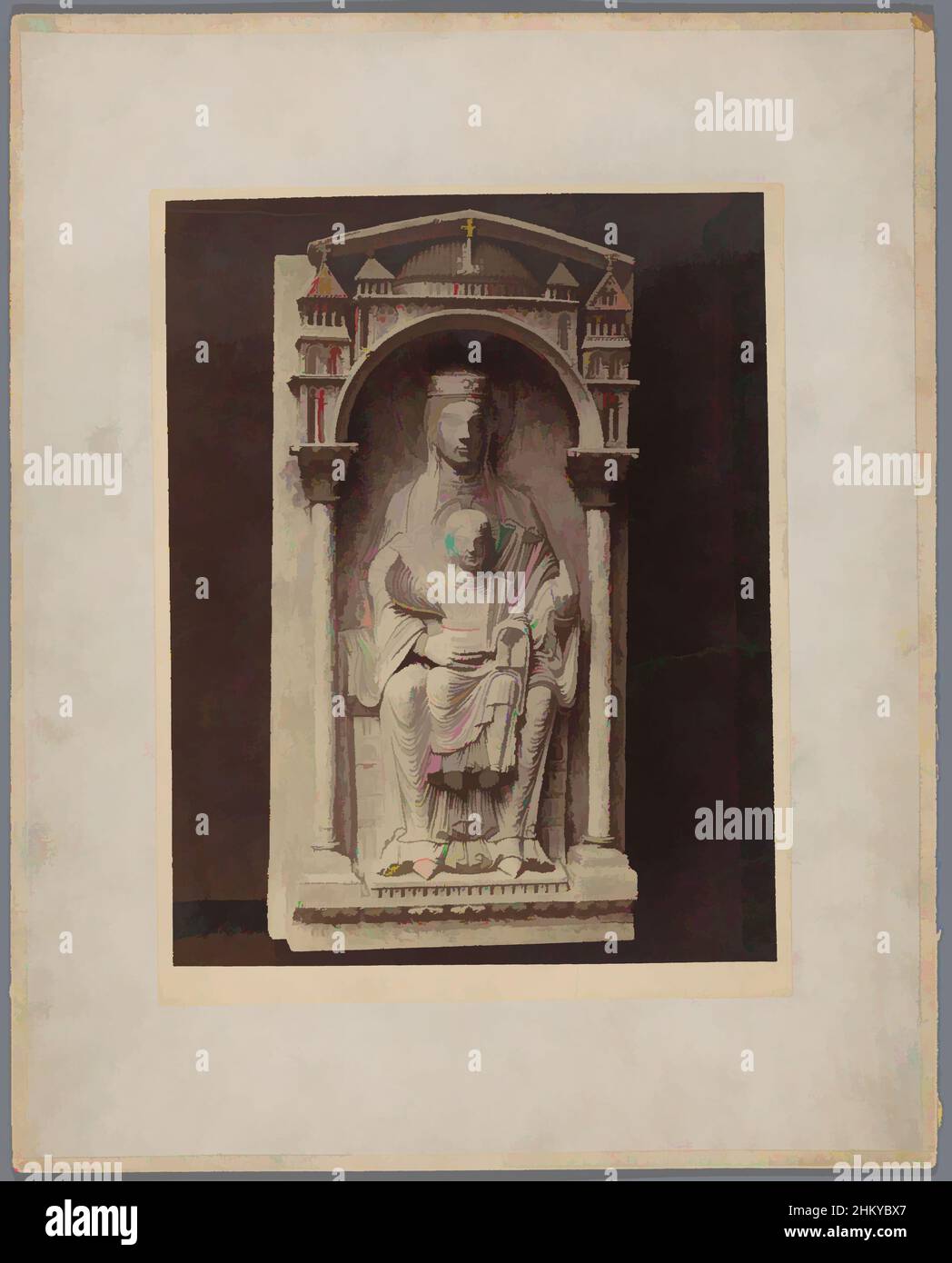 Art inspired by Image of Mary with child, Vierge et enfant, Art Roman, Adolphe Giraudon, 1850 - 1900, photographic support, cardboard, albumen print, height 369 mm × width 296 mm, Classic works modernized by Artotop with a splash of modernity. Shapes, color and value, eye-catching visual impact on art. Emotions through freedom of artworks in a contemporary way. A timeless message pursuing a wildly creative new direction. Artists turning to the digital medium and creating the Artotop NFT Stock Photo