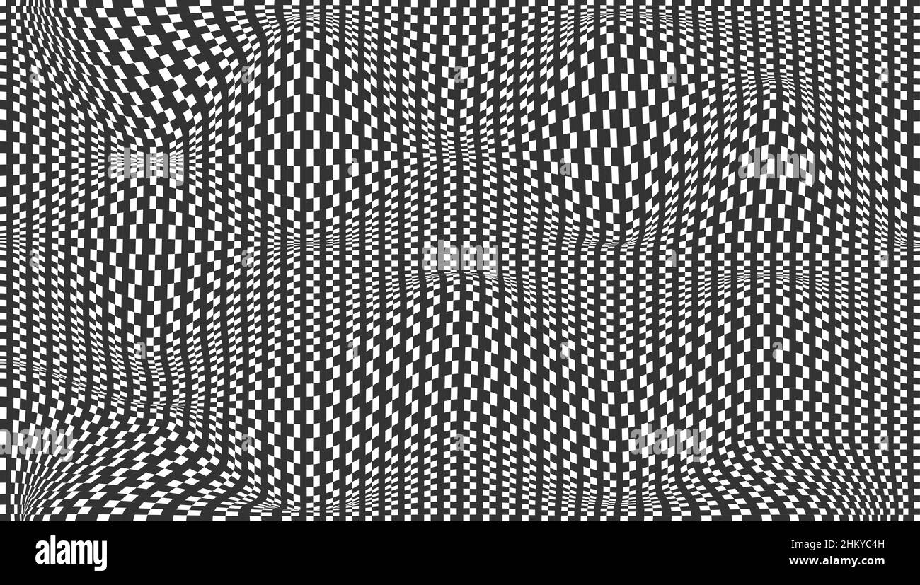 Checkered background with distorted squares. Abstract banner with ...