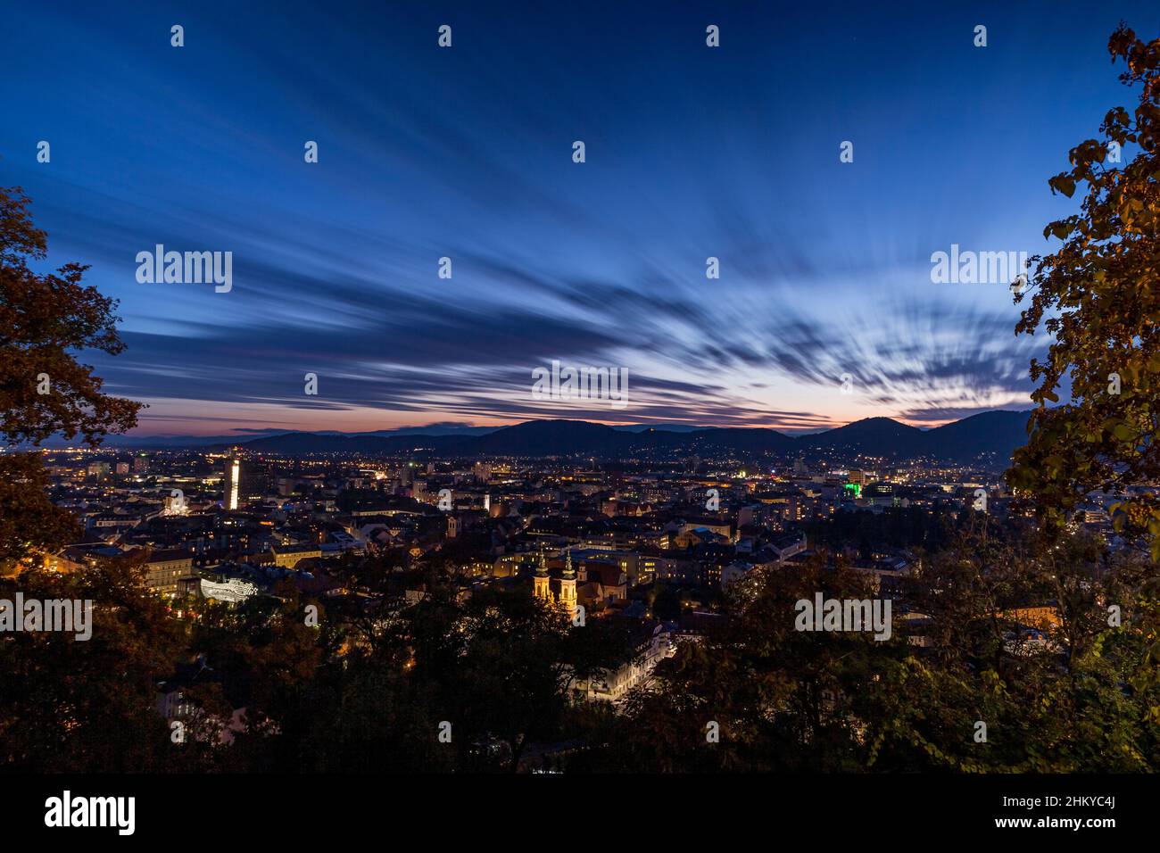 Graz, Austria. Main square from above at night during the summer Stock ...