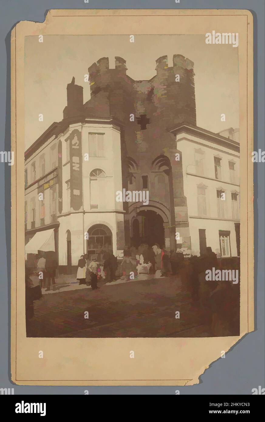 Art inspired by View of the gate of the Castle of the Counts in Ghent, Le chateau des comtes, Gand, 1850 - 1900, photographic support, cardboard, albumen print, height 166 mm × width 107 mm, Classic works modernized by Artotop with a splash of modernity. Shapes, color and value, eye-catching visual impact on art. Emotions through freedom of artworks in a contemporary way. A timeless message pursuing a wildly creative new direction. Artists turning to the digital medium and creating the Artotop NFT Stock Photo