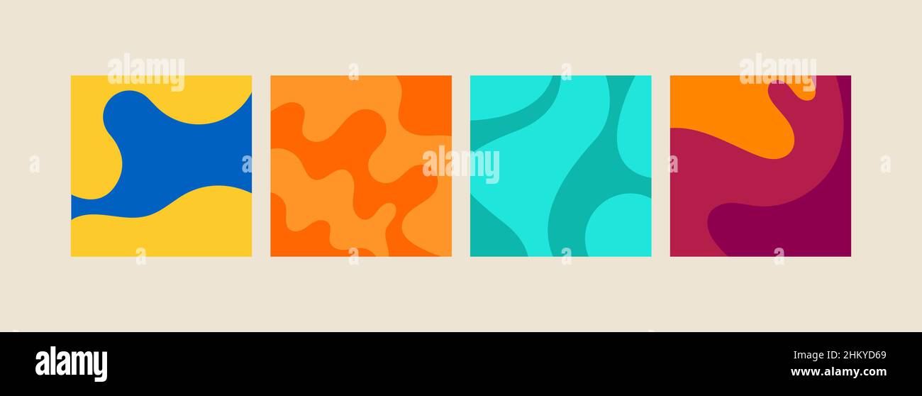 Set of abstract liquid wavy background. Fluid shapes, modern composition. Smooth pattern Stock Vector