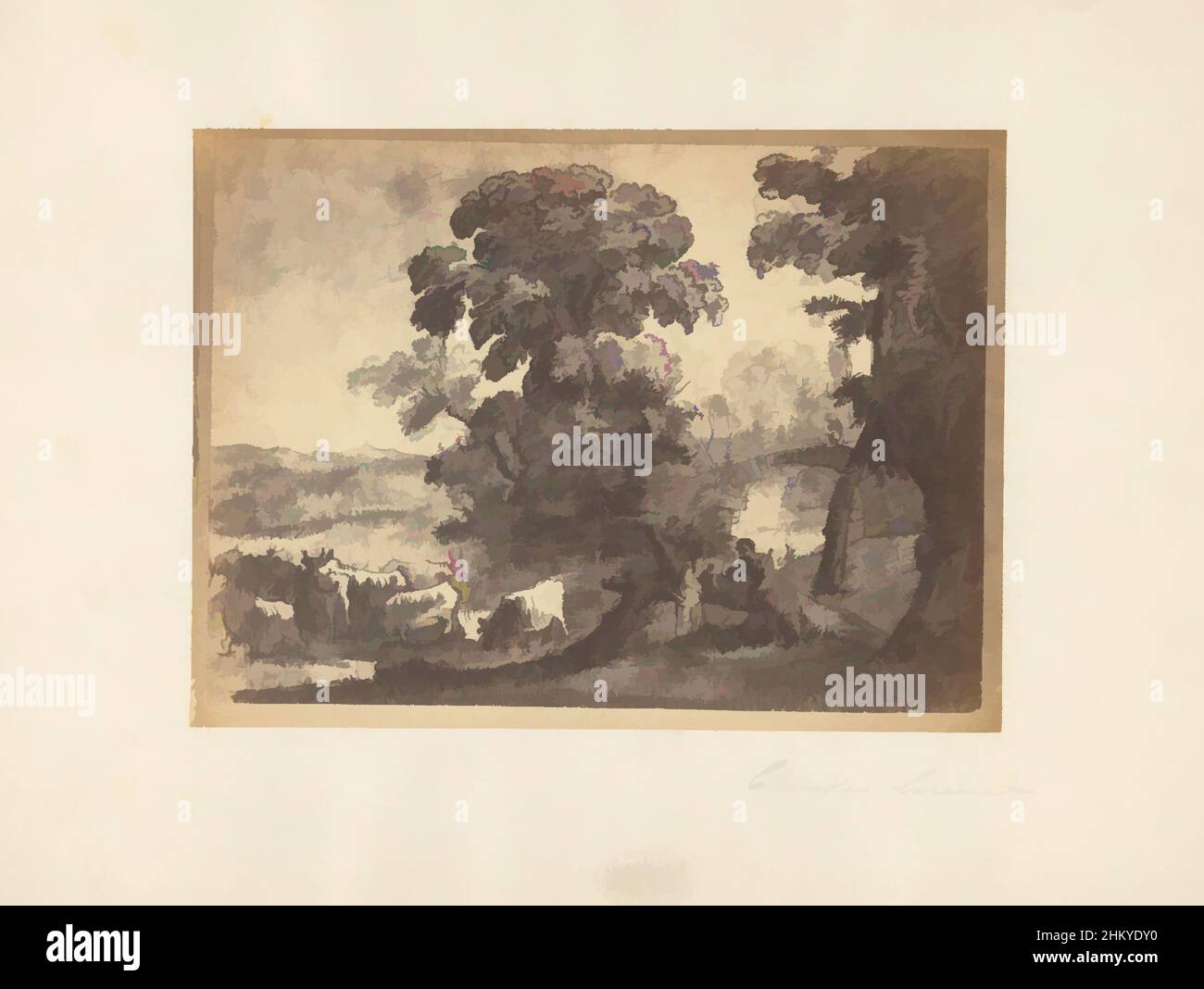 Art inspired by Photoreproduction of a drawing by Claude Lorrain, Giovanni Brampton Philpot, intermediary draughtsman: Claude Lorrain, Florence, 1851 - 1878, paper, cardboard, albumen print, height 147 mm × width 199 mmheight 241 mm × width 319 mm, Classic works modernized by Artotop with a splash of modernity. Shapes, color and value, eye-catching visual impact on art. Emotions through freedom of artworks in a contemporary way. A timeless message pursuing a wildly creative new direction. Artists turning to the digital medium and creating the Artotop NFT Stock Photo