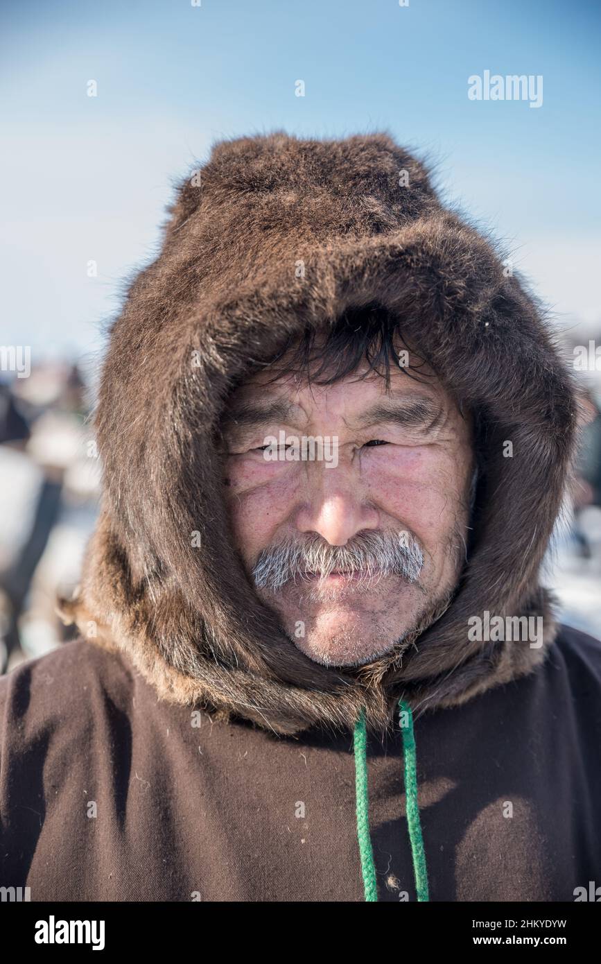 Portrait of a Nenet man at the Reindeer Herders Festival in Salekhard ...