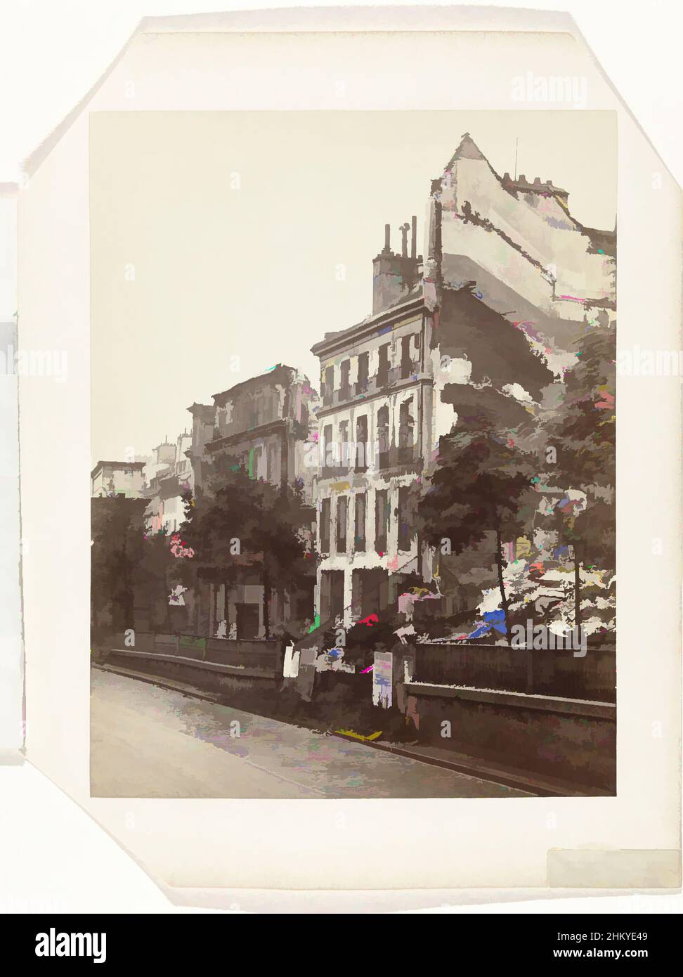 Art inspired by View of the Théâtre de la Porte Saint-Martin in Paris, destroyed during fighting between government troops and communards, Théâtre de la Porte St Martin, Paris, Insurrection de Paris, Paris, 1871, paper, cardboard, albumen print, height 252 mm × width 194 mmheight 312 mm, Classic works modernized by Artotop with a splash of modernity. Shapes, color and value, eye-catching visual impact on art. Emotions through freedom of artworks in a contemporary way. A timeless message pursuing a wildly creative new direction. Artists turning to the digital medium and creating the Artotop NFT Stock Photo