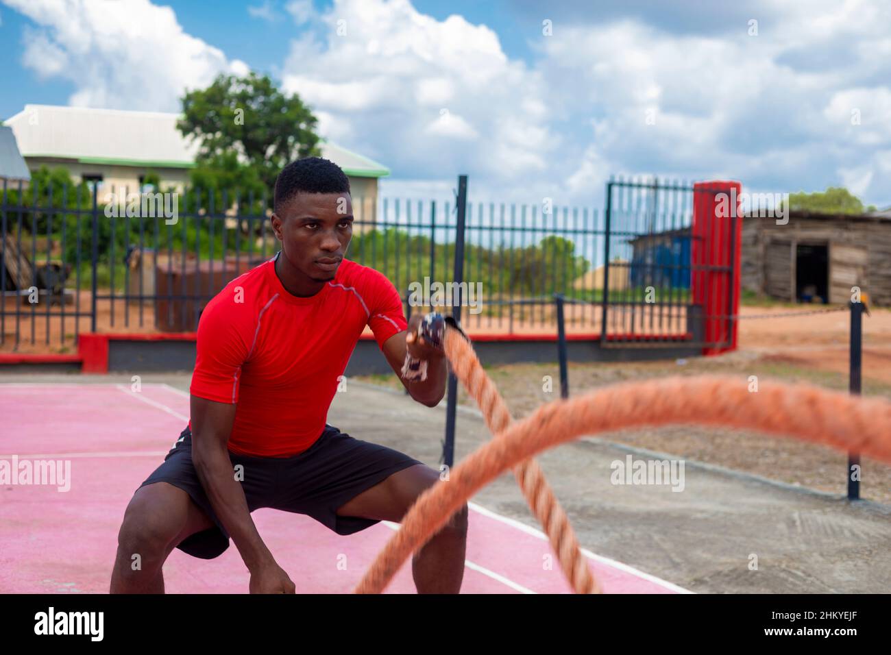 Men with battle rope battle ropes exercise in the fitness gym. CrossFit concept. gym sport rope training athlete workout Stock Photo Alamy