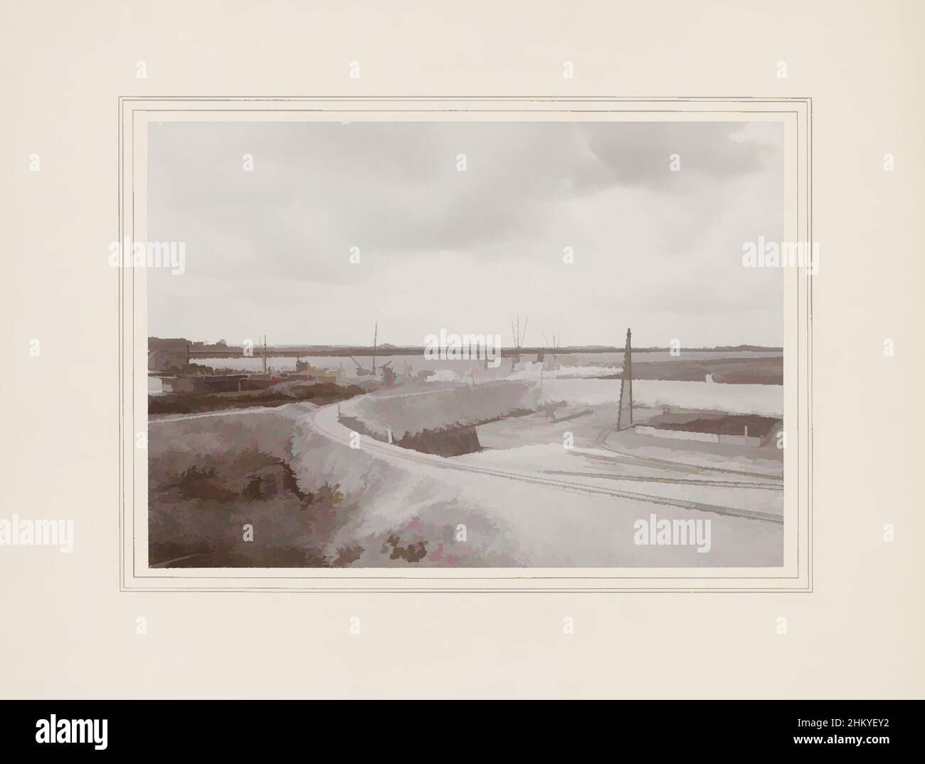 Art inspired by Construction of abutment and bank pillar of the bridge over the Old Meuse on the right bank near Spijkenisse, Bridge over the Old Meuse near Spijkenisse (series title), Arnaud Pistoor & Zoon, Den Bosch, Aug-1900, cardboard, photographic support, height 294 mm × width 418, Classic works modernized by Artotop with a splash of modernity. Shapes, color and value, eye-catching visual impact on art. Emotions through freedom of artworks in a contemporary way. A timeless message pursuing a wildly creative new direction. Artists turning to the digital medium and creating the Artotop NFT Stock Photo