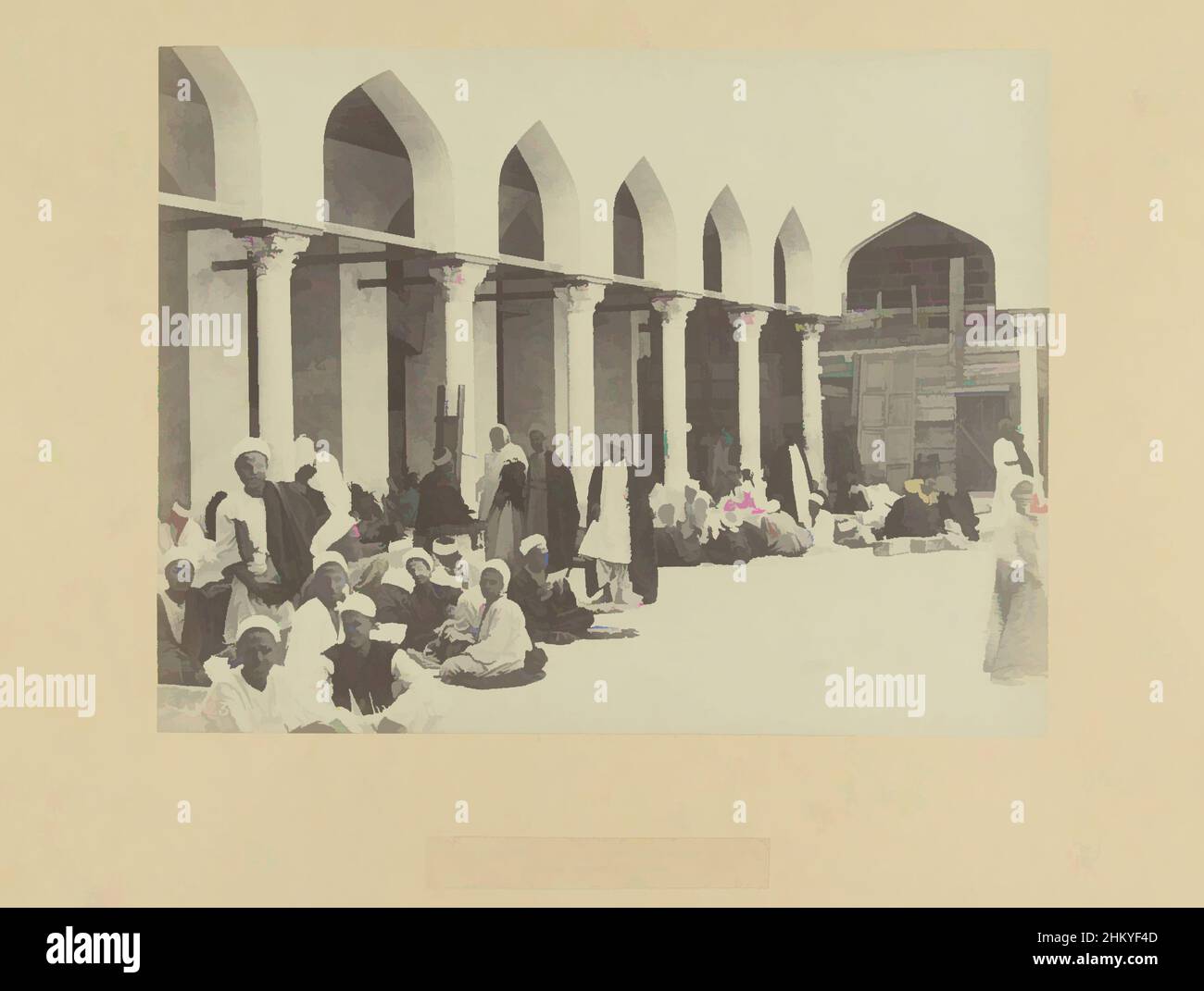 Art inspired by Students in the courtyard of the El Azhar mosque, E 29. El Azhar Mosque with student groups huddled around their professor. Cairo., Egypt (series title)23. Mosque Azhar et etudiants., The photograph is part of the series of photographs from Egypt collected by Richard, Classic works modernized by Artotop with a splash of modernity. Shapes, color and value, eye-catching visual impact on art. Emotions through freedom of artworks in a contemporary way. A timeless message pursuing a wildly creative new direction. Artists turning to the digital medium and creating the Artotop NFT Stock Photo