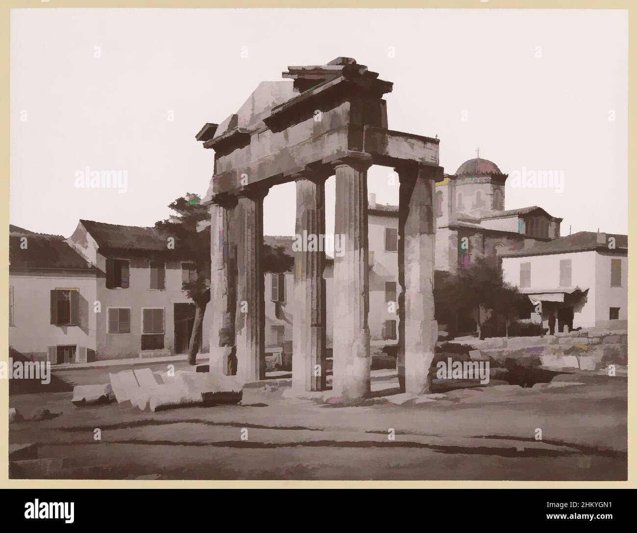 Art inspired by Agora in Athens, G. 20. Agora (The Oil Market). Athens., Greece (series title), The photograph is part of Richard Polak's collected collection of photographs of Greece., Athene, c. 1895 - c. 1915, photographic support, paper, collotype, height 228 mm × width 291 mmheight, Classic works modernized by Artotop with a splash of modernity. Shapes, color and value, eye-catching visual impact on art. Emotions through freedom of artworks in a contemporary way. A timeless message pursuing a wildly creative new direction. Artists turning to the digital medium and creating the Artotop NFT Stock Photo