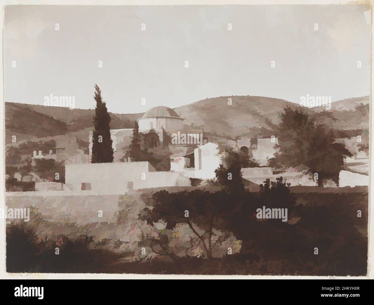 Art inspired by View of the monastery of Daphni, near Athens, Greece, Daphni Monastery, L. Heldring, Griekenland, 1898, photographic support, height 82 mm × width 110 mm, Classic works modernized by Artotop with a splash of modernity. Shapes, color and value, eye-catching visual impact on art. Emotions through freedom of artworks in a contemporary way. A timeless message pursuing a wildly creative new direction. Artists turning to the digital medium and creating the Artotop NFT Stock Photo
