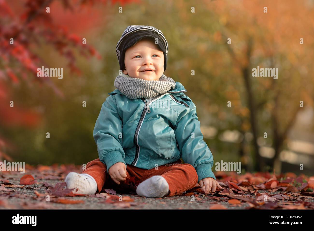 Portrait of a little boy in autumn park Stock Photo - Alamy