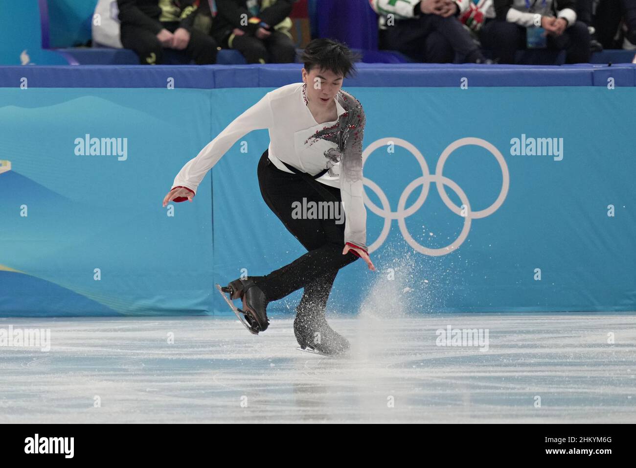 Beijing, China. 06th Feb, 2022. Vincent Zhou of the USA stumbles coming