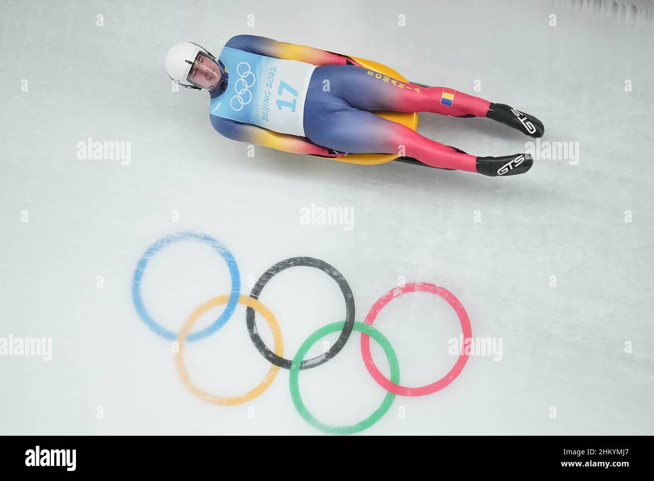 Yanqing, China. 06th Feb, 2022. Olympics, luge, single-seater, men, 3rd round at National Sliding Centre. Valentin Cretu from Romania in action. Credit: Michael Kappeler/dpa/Alamy Live News Stock Photo