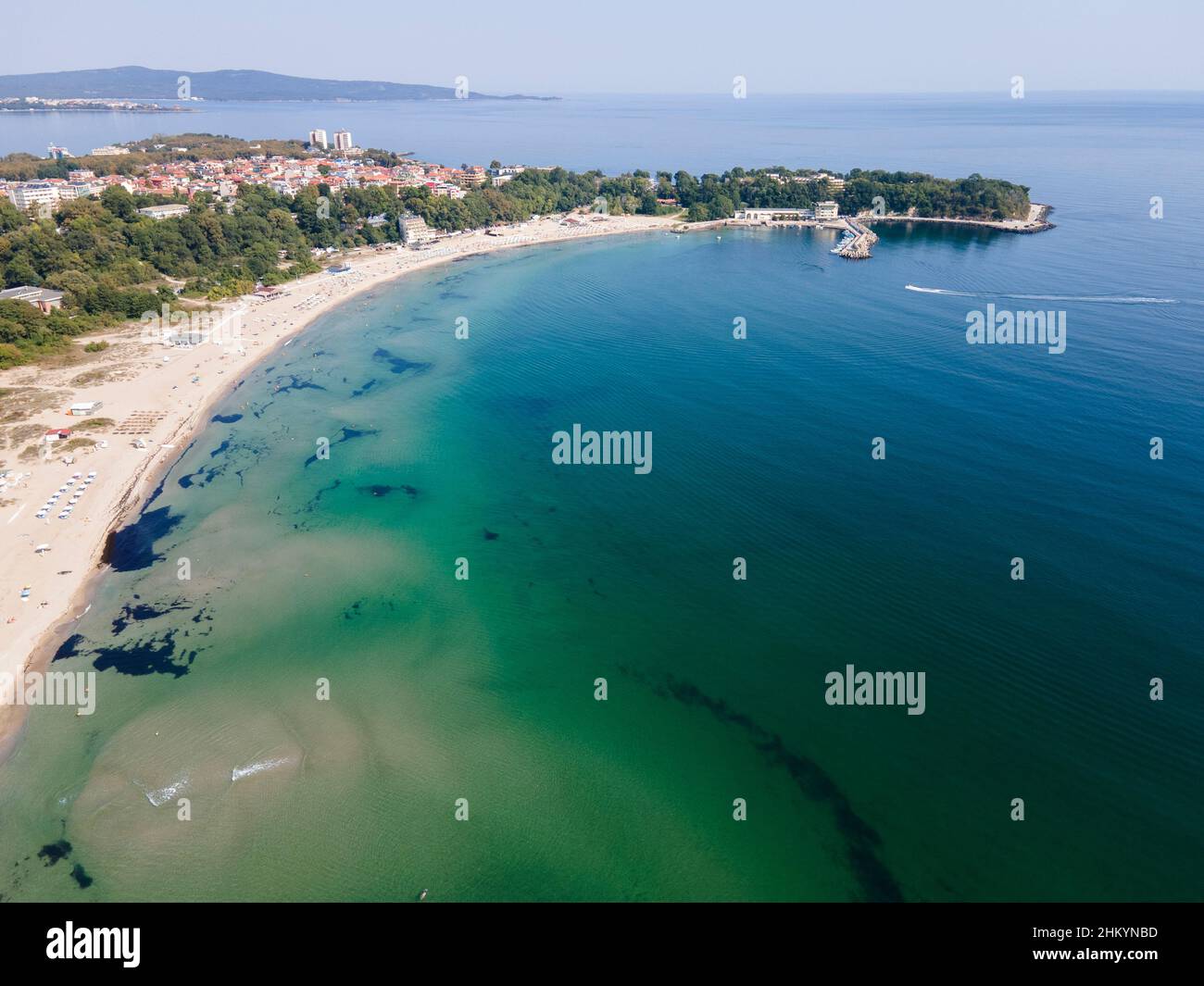 Amazing Aerial view of South Beach of town of Kiten, Burgas Region, Bulgaria Stock Photo