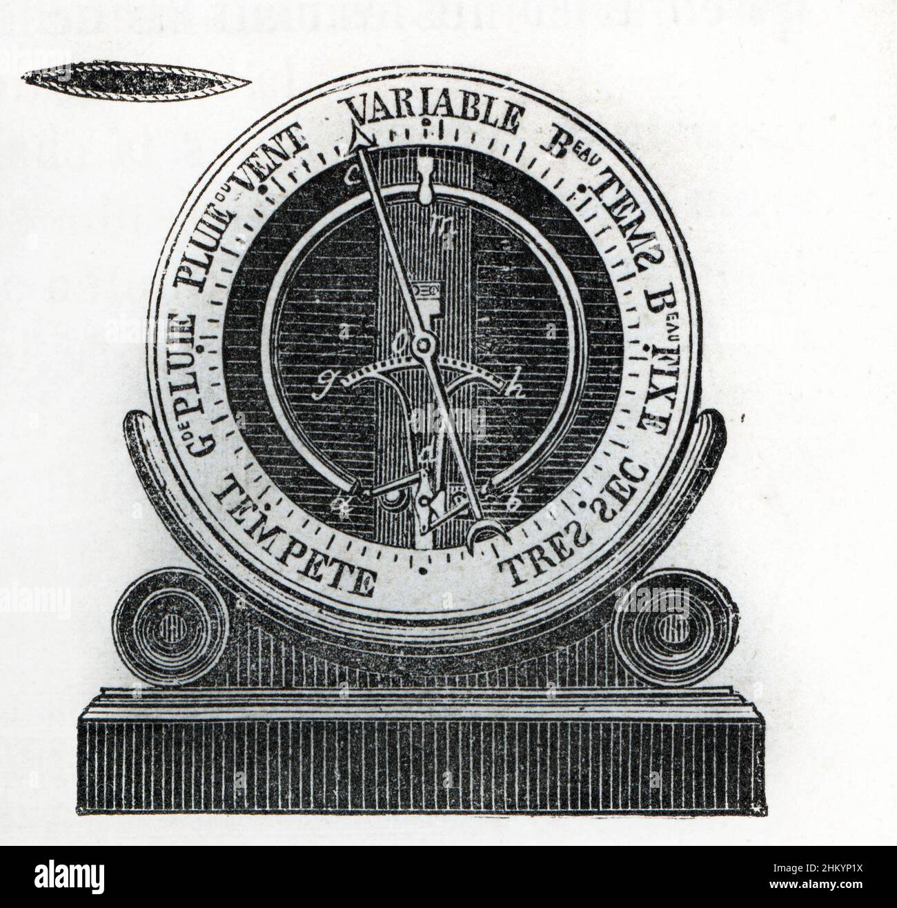 Representation d'un barometre aneroide d'Eugene Bourdon 1849 (Aneroid barometer of Bourdon) Gravure de la fin du 19eme siecle Collection privee Stock Photo