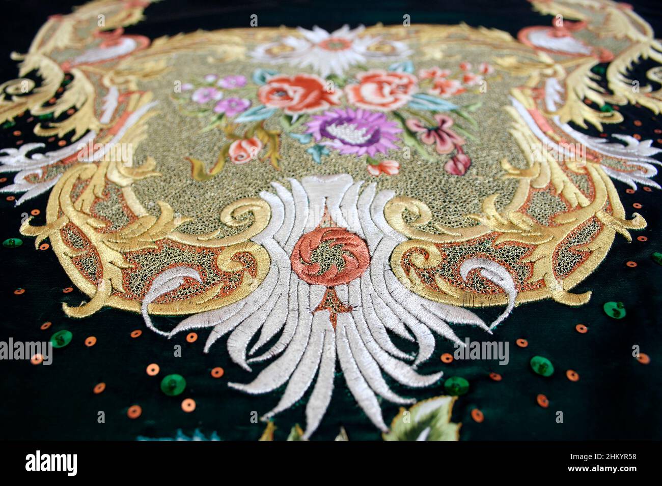 floral embroidered embroidery on velvet fabric Stock Photo Alamy
