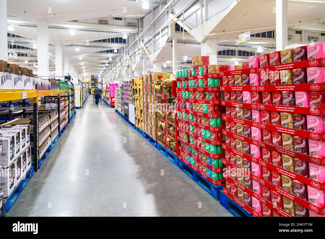 Confectionaty and drinks isle at wholesale supermarket Costco Stock Photo