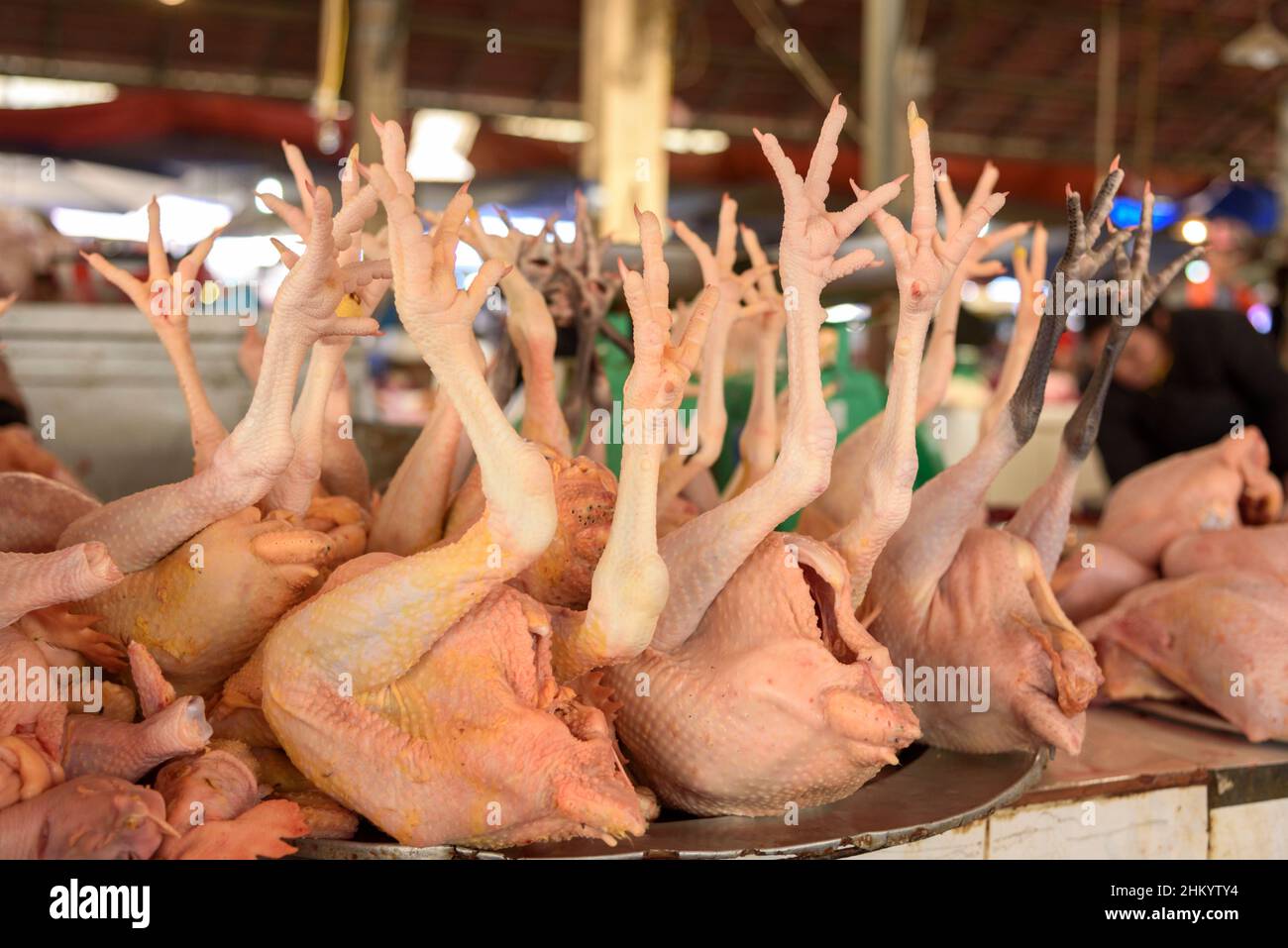 Chicken carcasses on sale in the local food market in Sapa (Sa Pa), Lao Cai Province, Vietnam, Southeast Asia Stock Photo