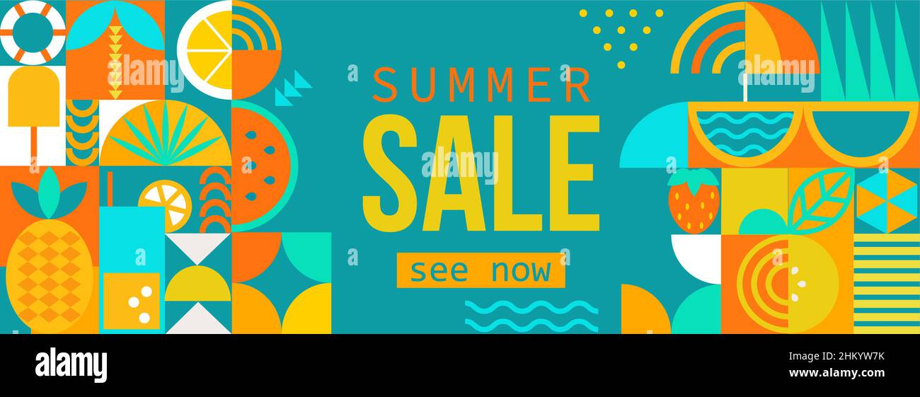 Summer sale horizontal geometric banner. Stock Vector