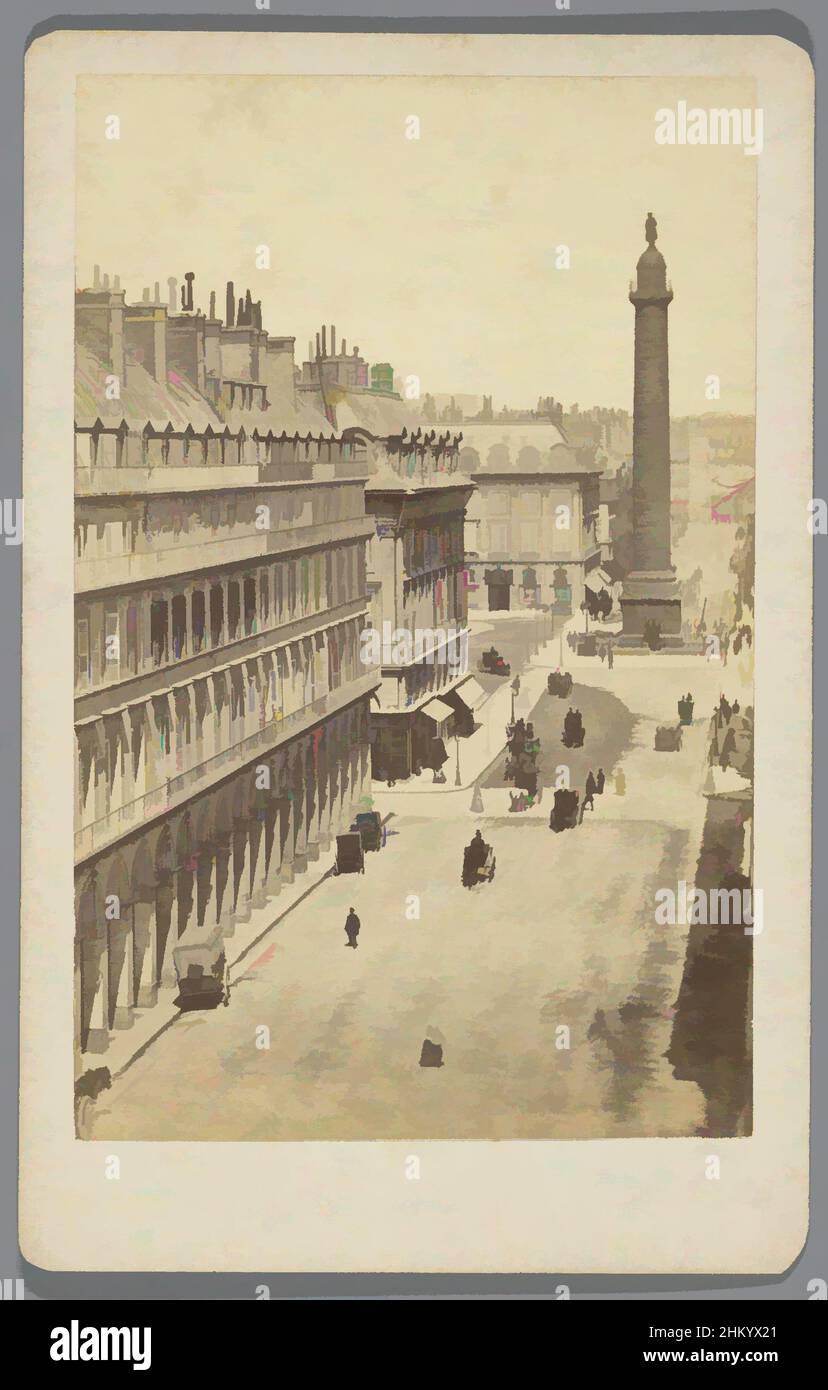 Art inspired by Street View of Rue de la Paix, Paris, Rue de la Paix, Carte-de-visite, so-called instantanée, showing early street view to Place Vendôme in Paris, with carriages moving and people walking., Paris, c. 1865, cardboard, paper, albumen print, height 101 mm × width 64 mm, Classic works modernized by Artotop with a splash of modernity. Shapes, color and value, eye-catching visual impact on art. Emotions through freedom of artworks in a contemporary way. A timeless message pursuing a wildly creative new direction. Artists turning to the digital medium and creating the Artotop NFT Stock Photo