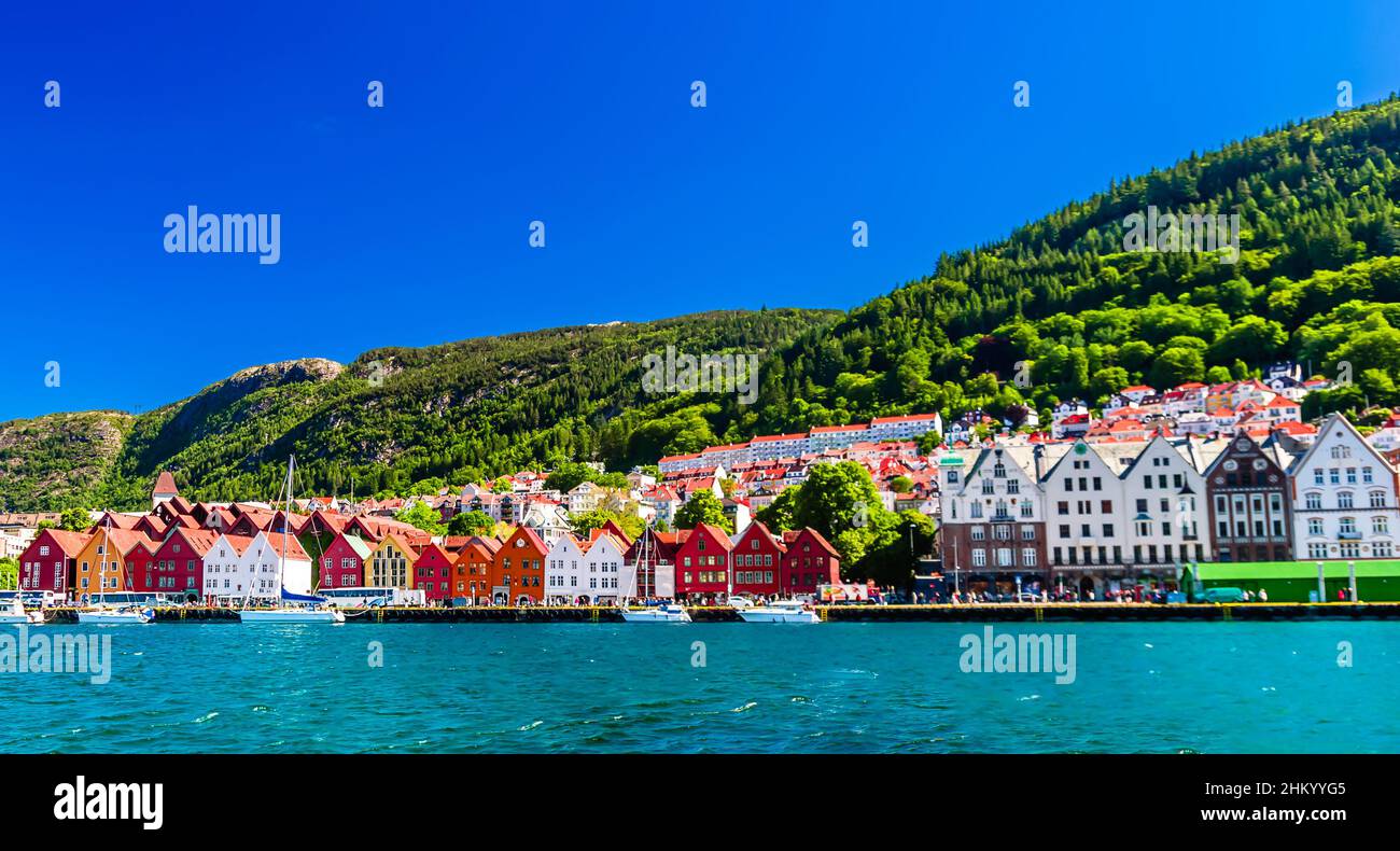Colorful houses in the historic Bryggen area in Bergen, site on the UNESCO in Norway Stock Photo