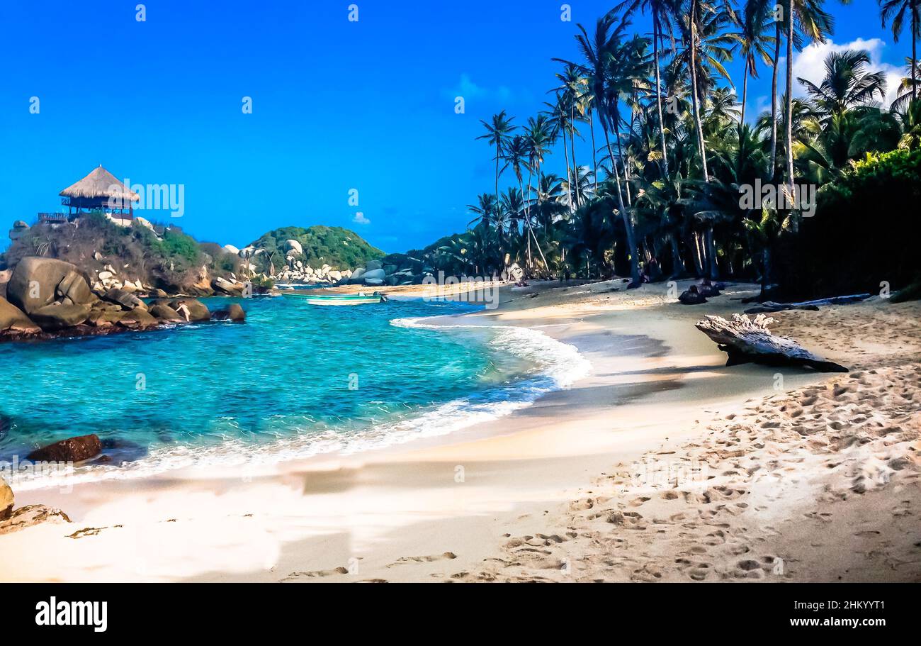 Beautiful bay with white sand beach and blue water in Tayrona national park in Colombia Stock Photo