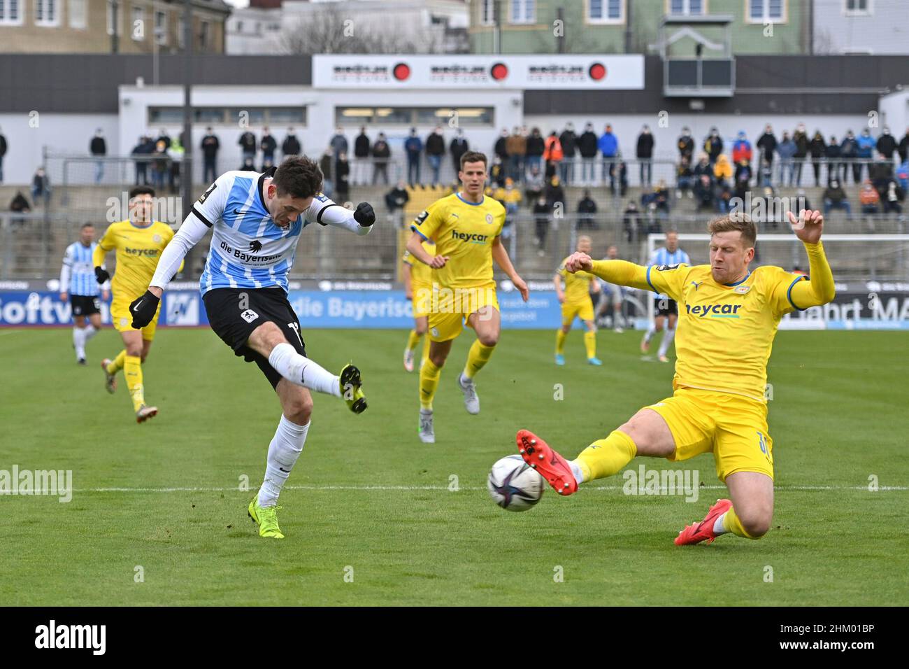 Muenchen GRUENWALDER STADION. 10th Apr, 2021. Mael CORBOZ (Verl), action,  duels versus Dennis DRESSEL (TSV Munich 1860). Soccer 3rd league, Liga3, TSV  Munich 1860 - SC Verl 3-2, on April 10th, 2021