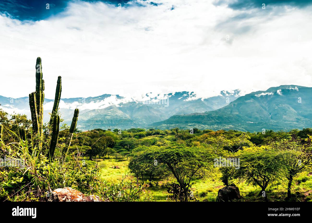 View on landscape of the Andes on Camino real by Barichara, Colombia Stock Photo