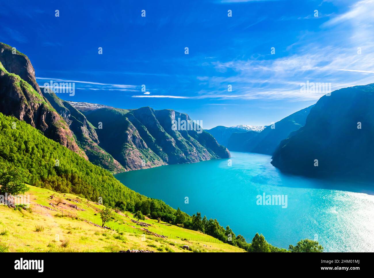 View on the landscape next to Aurlandsfjord in Norway Stock Photo