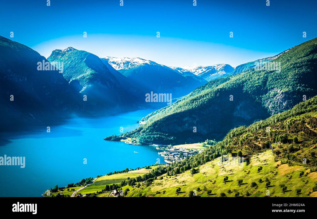 View on the landscape next to Aurlandsfjord in Norway Stock Photo