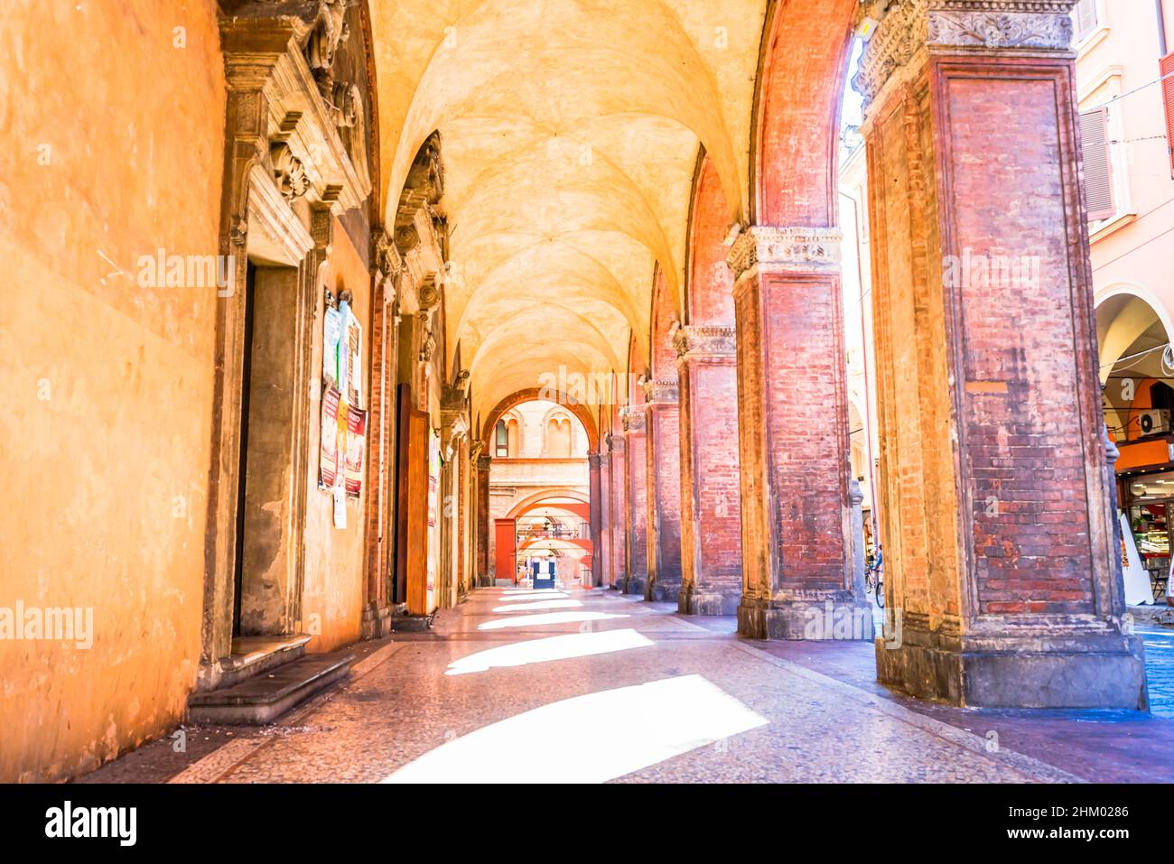 Arcade in the historical city center of Bologna, Italy Stock Photo