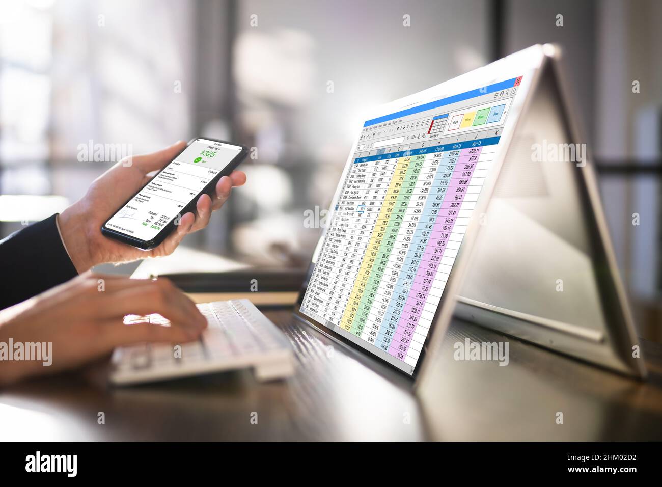 Man Analyzing Digital E Invoice Using Online Software Stock Photo