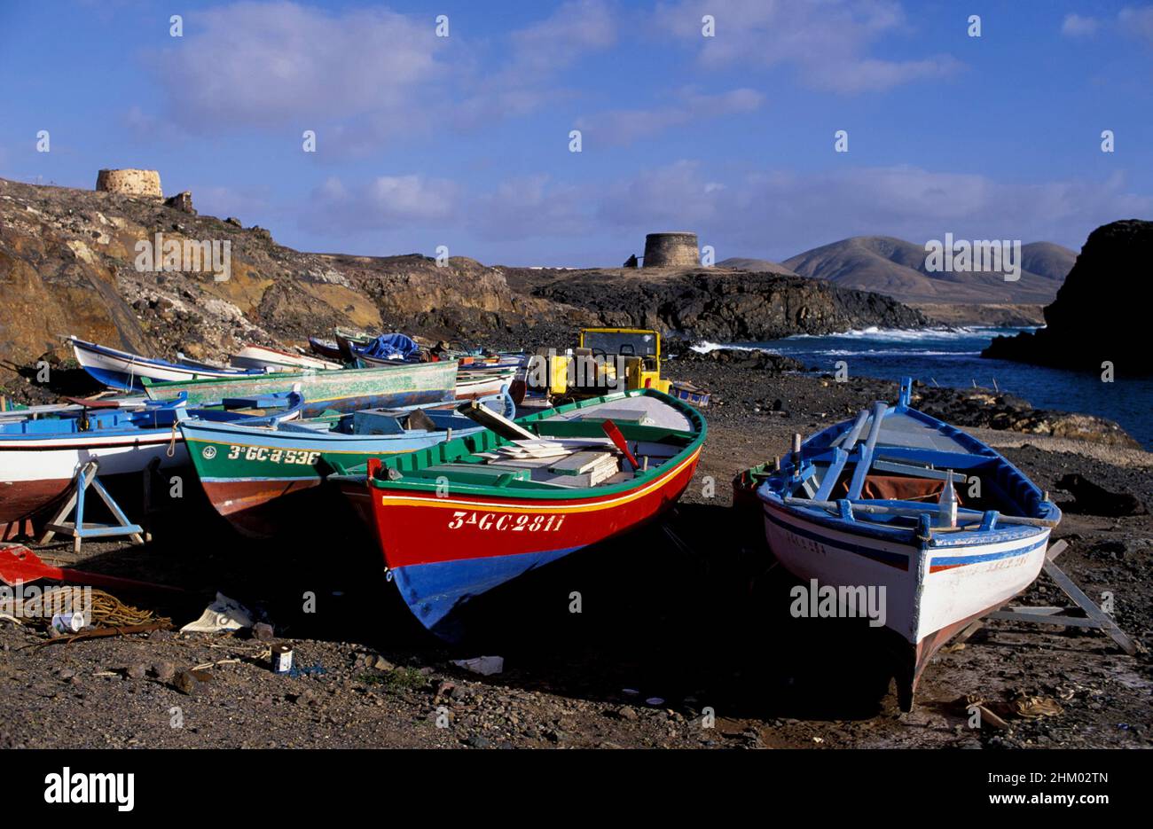 Fishing boats in Cotillo, Fuerteventura, Canary Islands, Spain, Europe Stock Photo