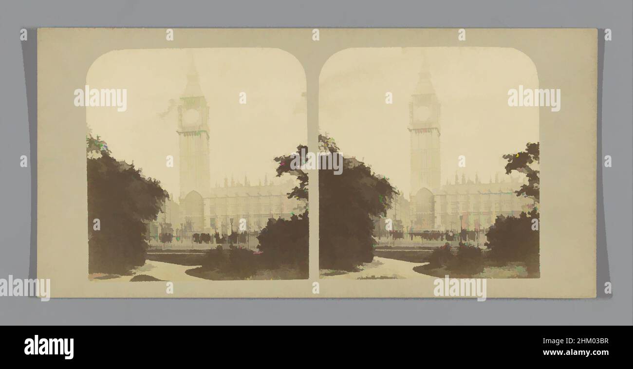 Art inspired by View of Big Ben and the Palace of Westminster in London, New Houses of Parliament: The Clock Tower, Views of London, London, c. 1850 - c. 1880, cardboard, albumen print, height 85 mm × width 170 mm, Classic works modernized by Artotop with a splash of modernity. Shapes, color and value, eye-catching visual impact on art. Emotions through freedom of artworks in a contemporary way. A timeless message pursuing a wildly creative new direction. Artists turning to the digital medium and creating the Artotop NFT Stock Photo