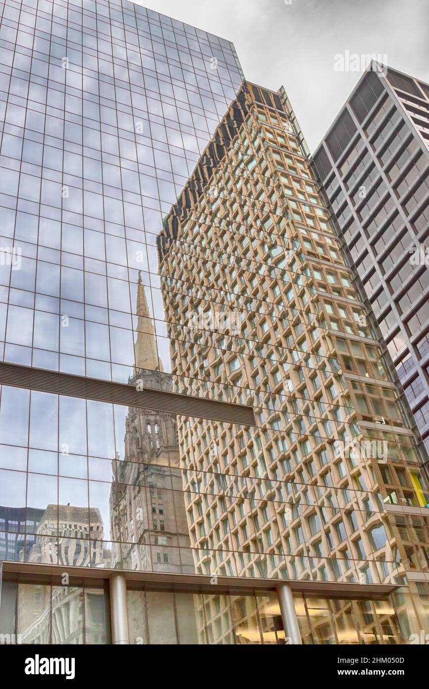 Reflection of skyscrapers in mirror windows. Chicago, Illinois Stock Photo