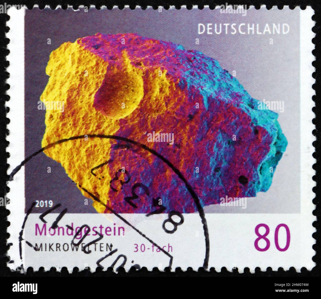 GERMANY - CIRCA 2019: a stamp printed in Germany shows Moon rock, a ...