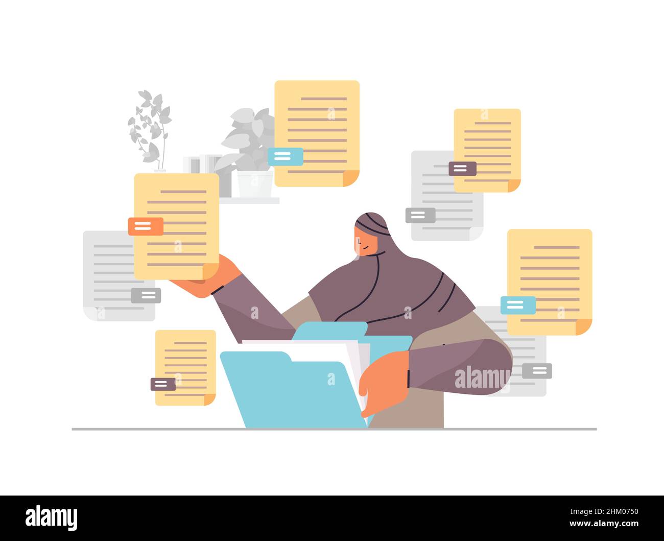 arab woman sorting documents female secretary organizing folder file