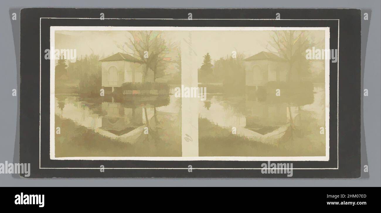 Art inspired by Building in the Lac d'Enghien in Paris, Vue prise au lac d'Enghien, Paris, c. 1860 - c. 1880, cardboard, albumen print, height 85 mm × width 170 mm, Classic works modernized by Artotop with a splash of modernity. Shapes, color and value, eye-catching visual impact on art. Emotions through freedom of artworks in a contemporary way. A timeless message pursuing a wildly creative new direction. Artists turning to the digital medium and creating the Artotop NFT Stock Photo