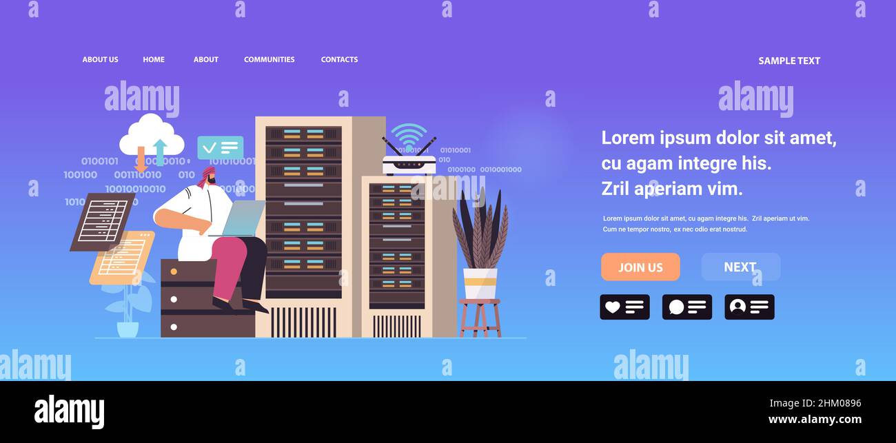 arab businessman working in data center room hosting server computer