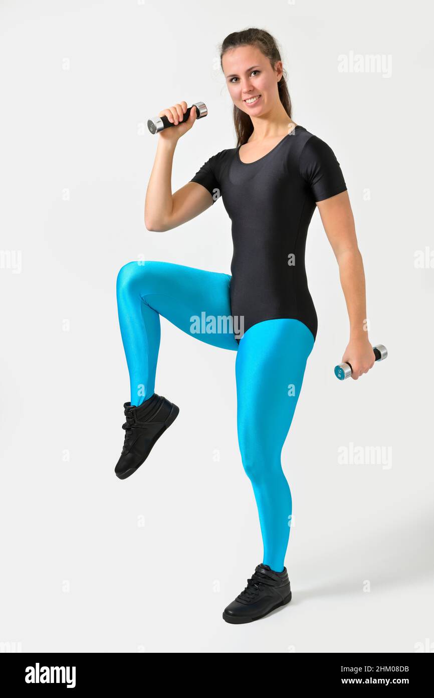 Sports outfit of the 80s/90s, shiny spandex leggings and leotard Stock Photo