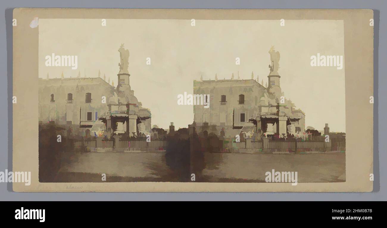 Art inspired by View of the Genio Catalán fountain at Barcelona, Spain, View of the Genio Catalán fountain at Barcelona. In the background the Palacio del Virrey., Barcelona, c. 1850 - c. 1880, cardboard, albumen print, height 85 mm × width 170 mm, Classic works modernized by Artotop with a splash of modernity. Shapes, color and value, eye-catching visual impact on art. Emotions through freedom of artworks in a contemporary way. A timeless message pursuing a wildly creative new direction. Artists turning to the digital medium and creating the Artotop NFT Stock Photo