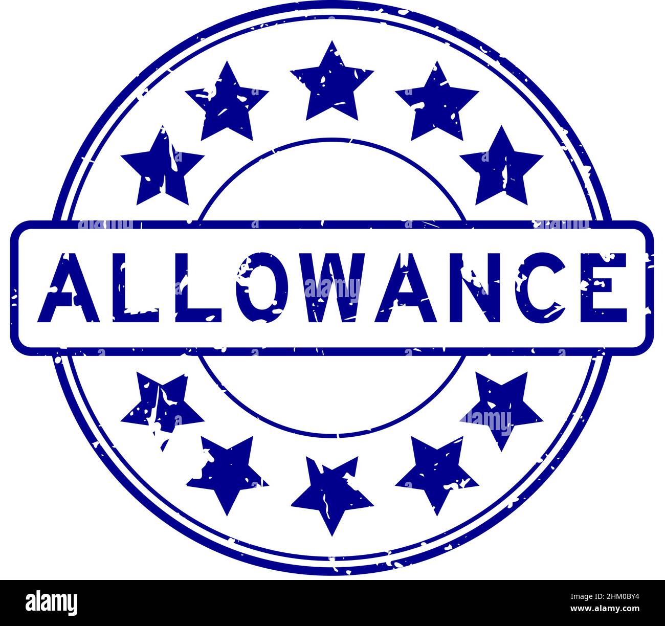 Grunge blue allowance word with star icon round rubber seal stamp on ...
