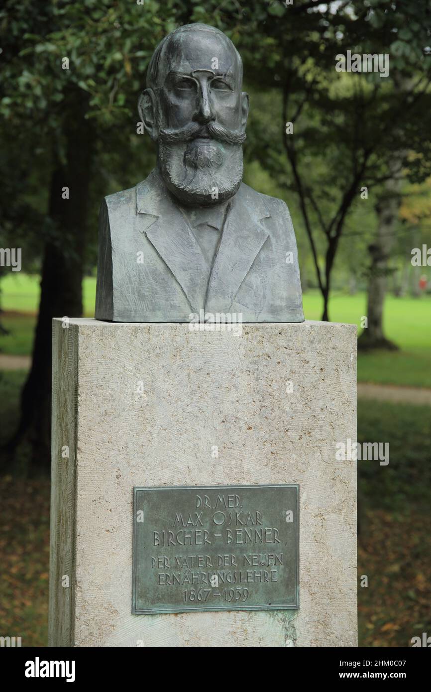 Max Bircher-Benner 1867-1939 doctor - inventor of whole food muesli - in the Kurpark in Bad Homburg, Germany Stock Photo