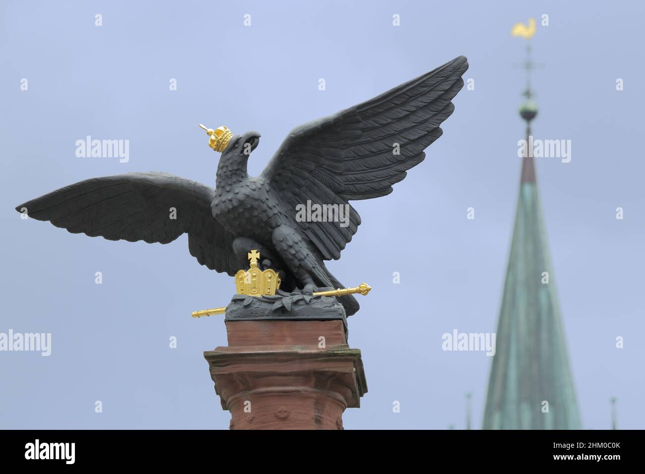 Detail with eagle at the war memorial at Waisenhausplatz and St. Marien Church in Bad Homburg, Hesse, Germany Stock Photo