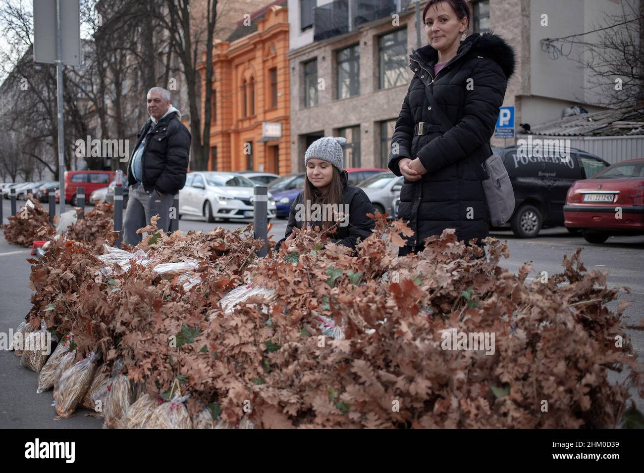 Belgrade, Serbia, Jan 5, 2022: A street stall with traditional Eastern Orthodox Christmas (7th Jan) ornaments Stock Photo