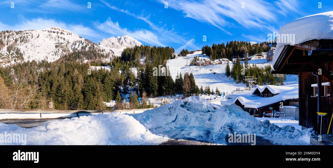 Alps in winter, Ski resort Nassfeld - Mountains Alps, Austria Stock Photo