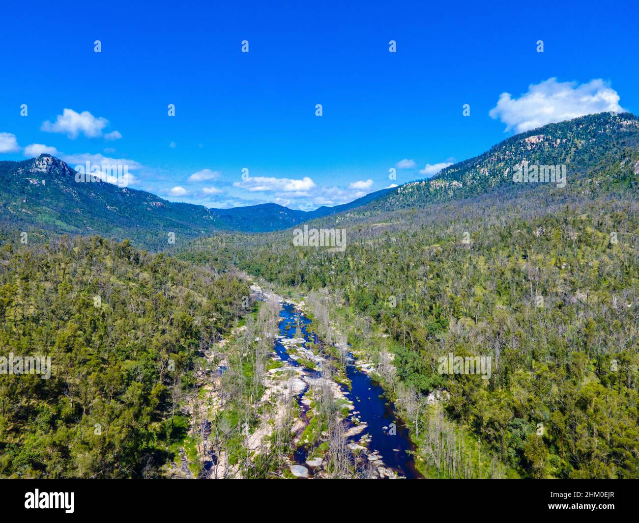 Aerial view of Mann River Nature Reserve in Diehard, Australia Stock