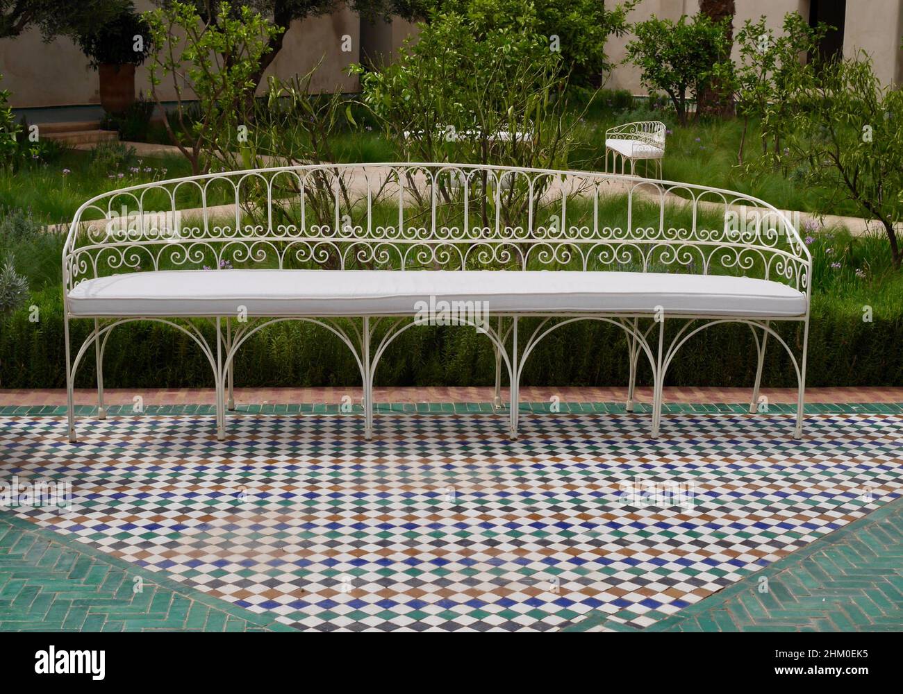 Bench at the Secret Garden in the medina of Marrakech, Morocco. High quality photo Stock Photo