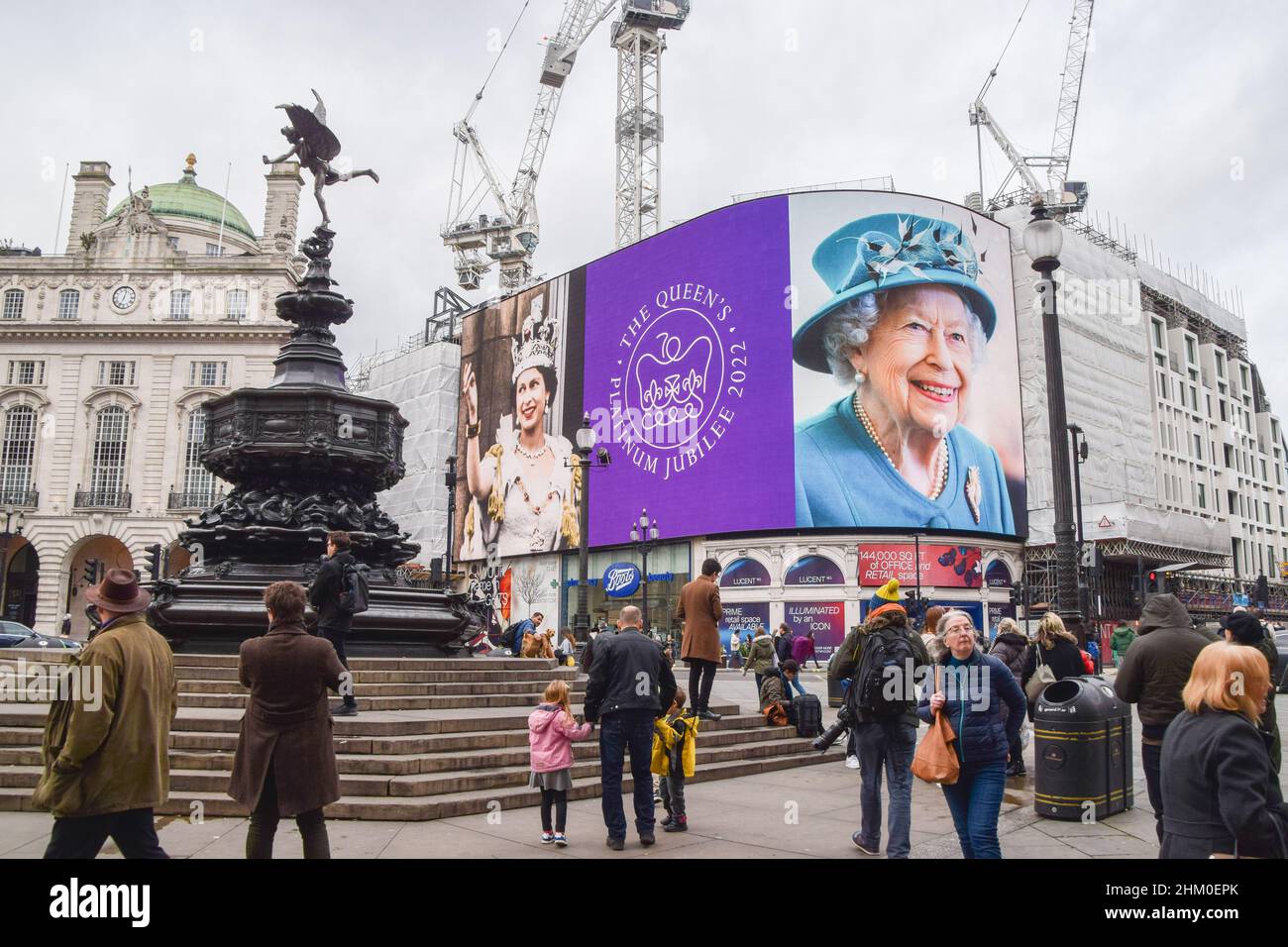 A celebration of the Queen's Platinum Jubilee is displayed on the ...