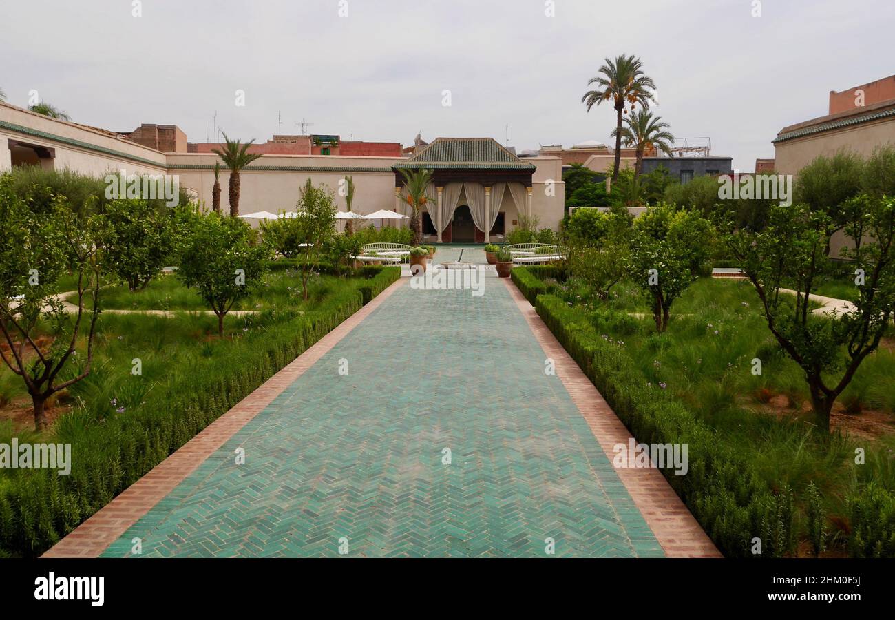 Panoramic view of the Secret Garden, Jardin Secret, in the medina of Marrakech, Morocco. High quality photo Stock Photo