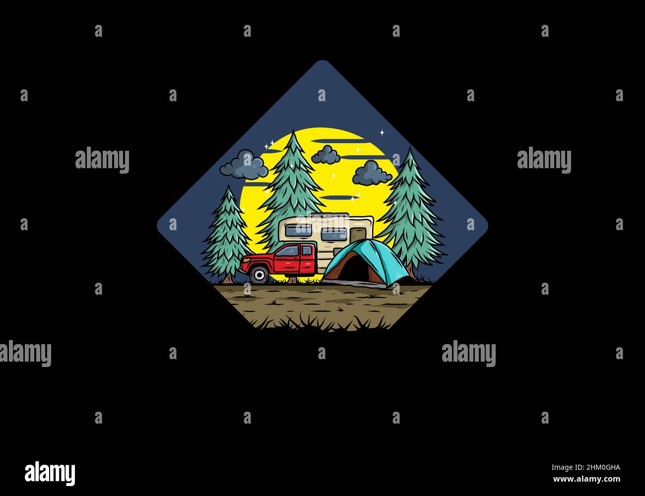 RV van camping in nature illustration design Stock Vector Image & Art ...